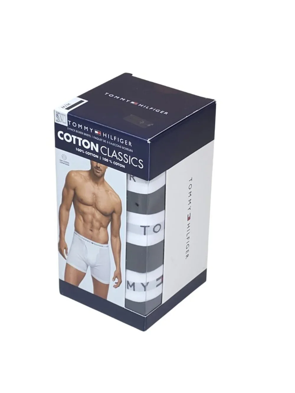 Tommy Hilfiger Mens 5-Pack Cotton Classics Boxer Briefs Medium Navy w/White Band